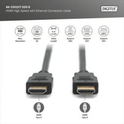 Digitus HDMI High Speed  (HDMI 1.4), 2160p, 4K Ultra HD, 3D, HDMI Tip A Erkek - HDMI Tip A Erkek, 5 metre, 