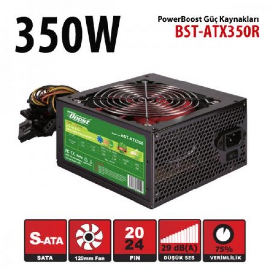 Power Boost 350W Siyah 12cm Kırmızı Fanlı ATX POWER